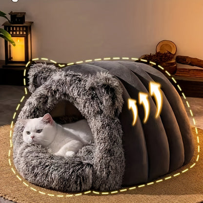 Plush Fleece Cat Cave Bed for Winter Comfort