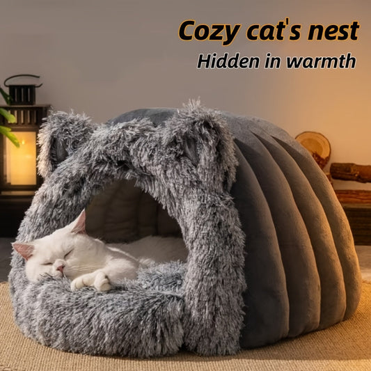 Plush Fleece Cat Cave Bed for Winter Comfort