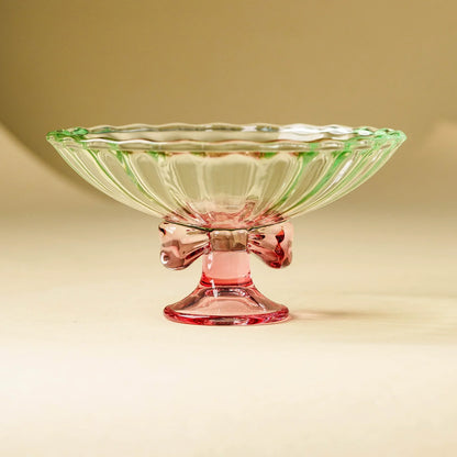 Crystal Glass Bow-Tie Dessert & Fruit Bowl — Handmade Elegance in Color