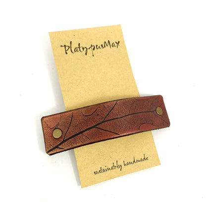 Fall Crimson Red Leather Oak Leaf Large Barrette