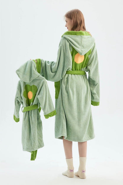 Whimsical Ultra Soft Sunflower Hooded Bathrobe - 100% Organic Long-stapled Cotton